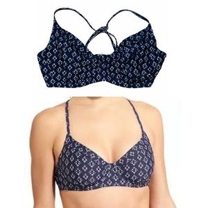 Athleta Navy Patterned Swim Suit Top 34 D/ DD